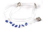 Dark blue and clear beads with clear bra strap
